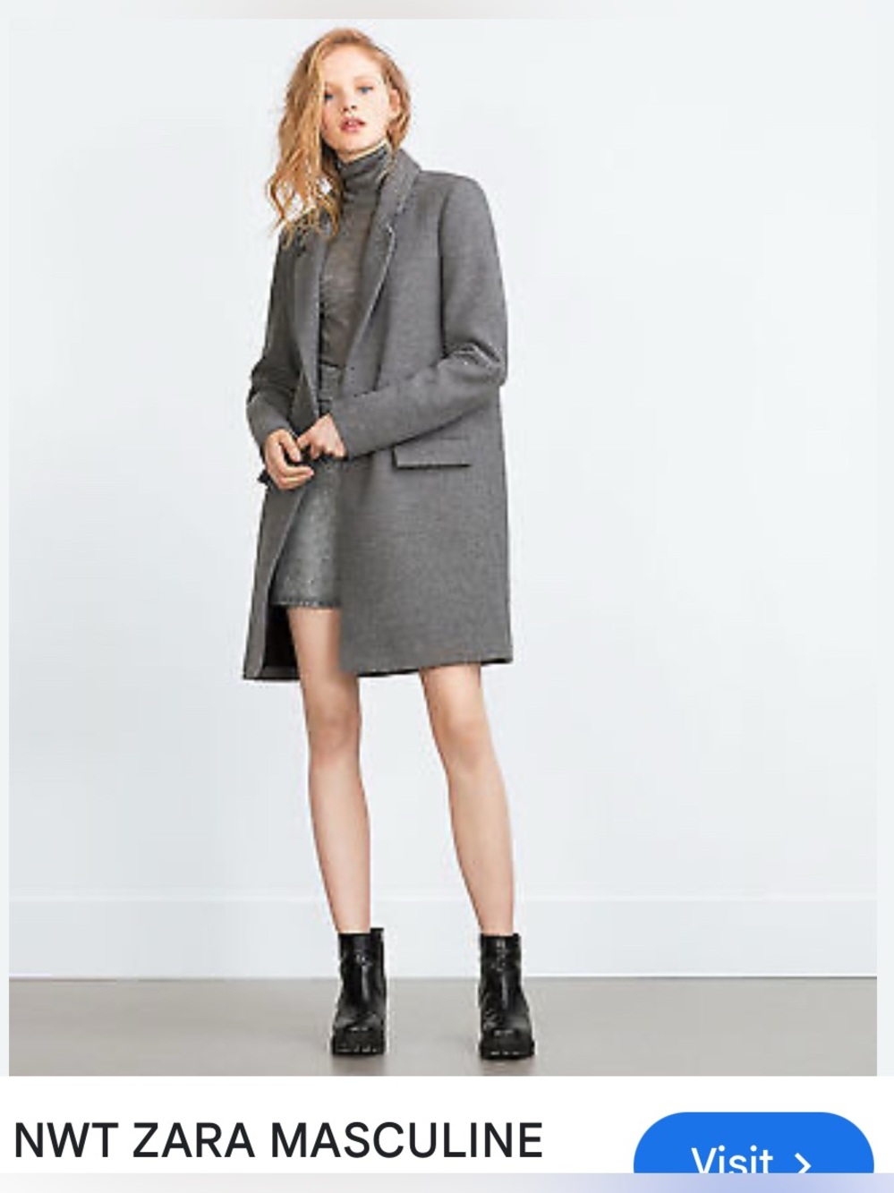 ZARA Grey Wool Blend Long Coat Size S